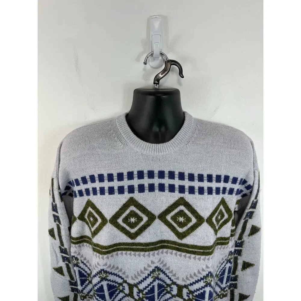 J Crew Abstract Fair Isle Knit Sweater Wool Mohair Blend Crewneck Size Large